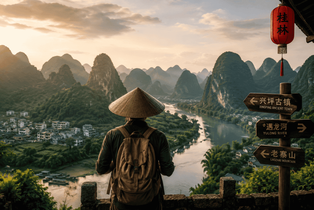 un viajero contemplando china